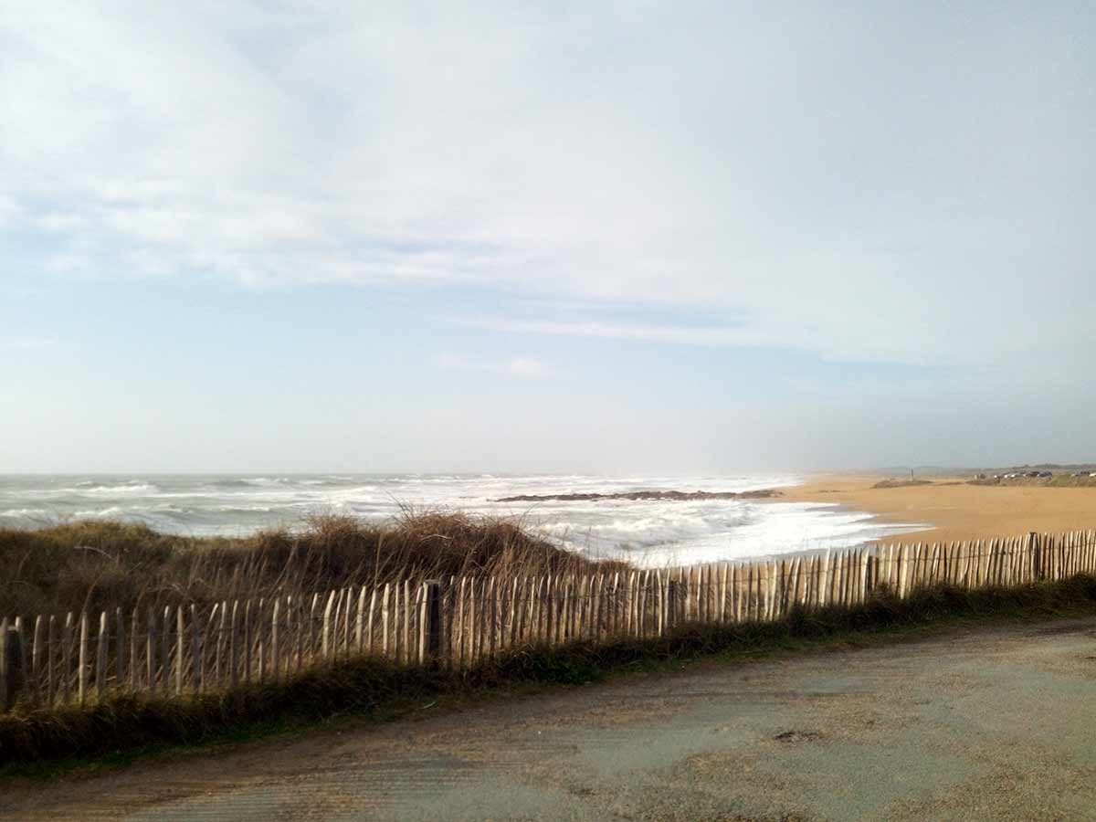 Stormy day, waves are coming on beach in Les Sables d'Olonne