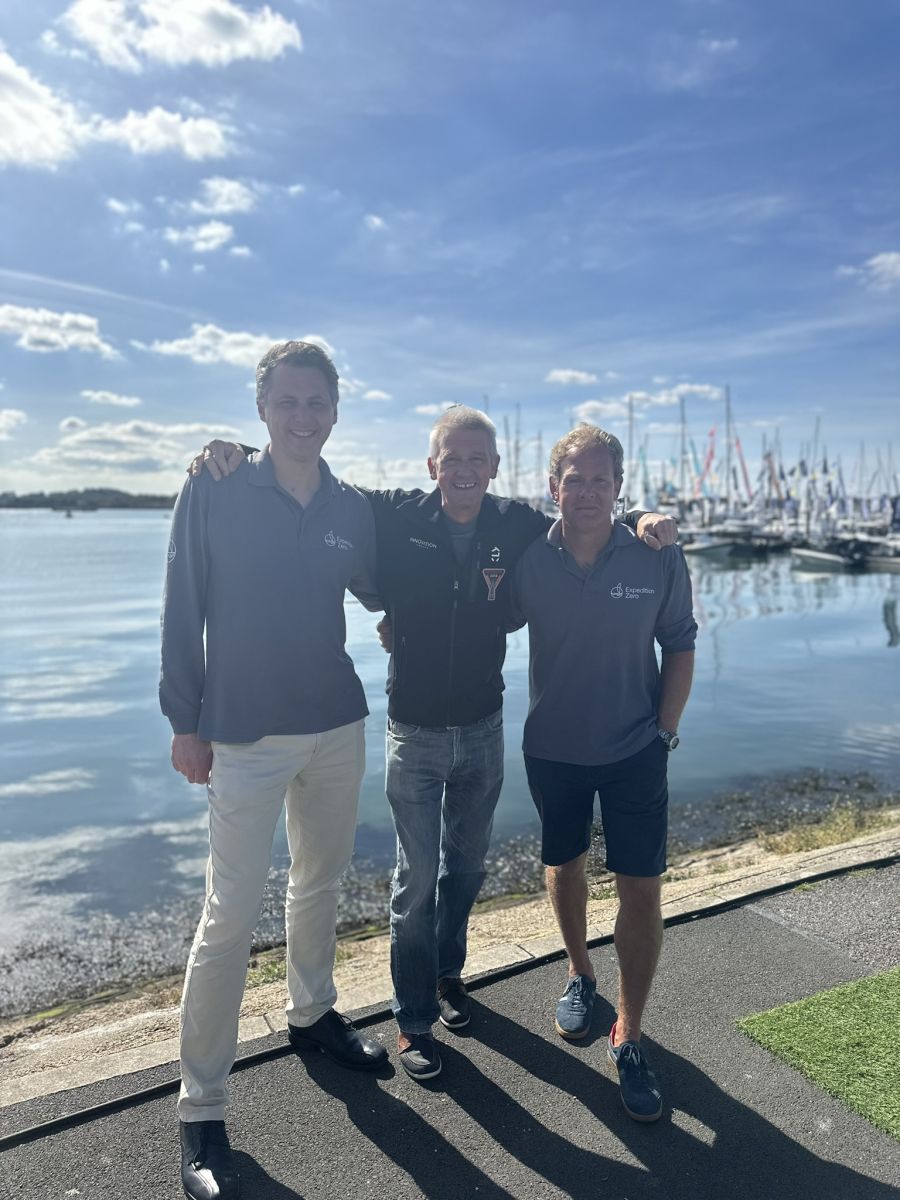 From left to right: Andrew Cowen, Norbert Sedlacek and Jim Dobie, on a quay in front of Southampton port