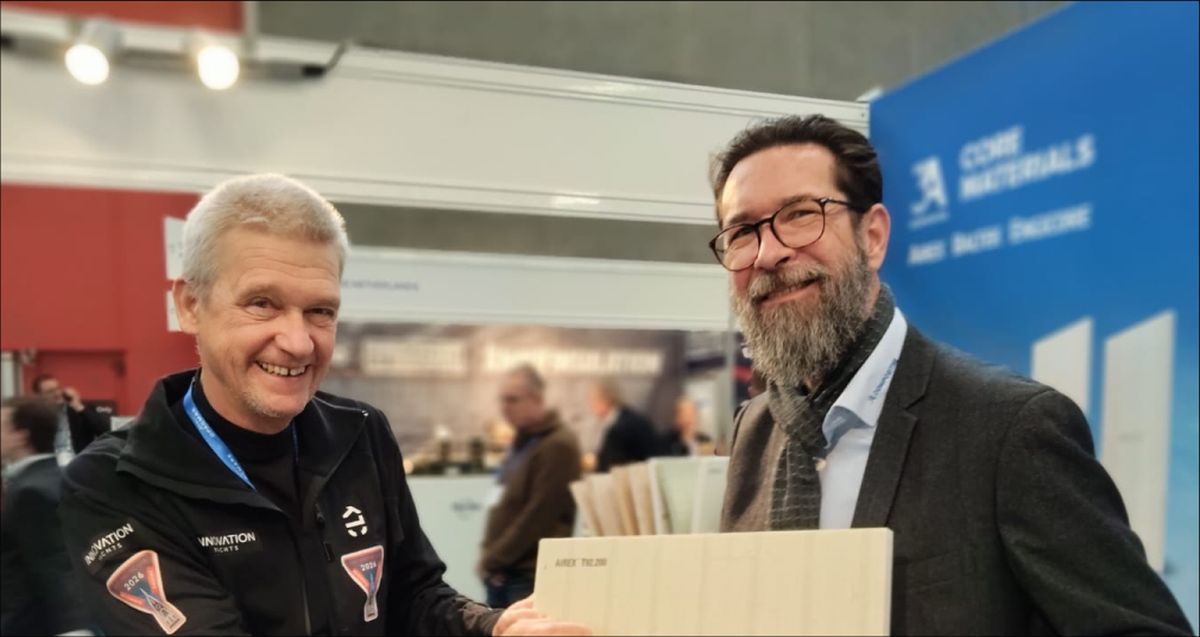 Norbert and a team member of 3A Composites presenting a sample of new Airex92