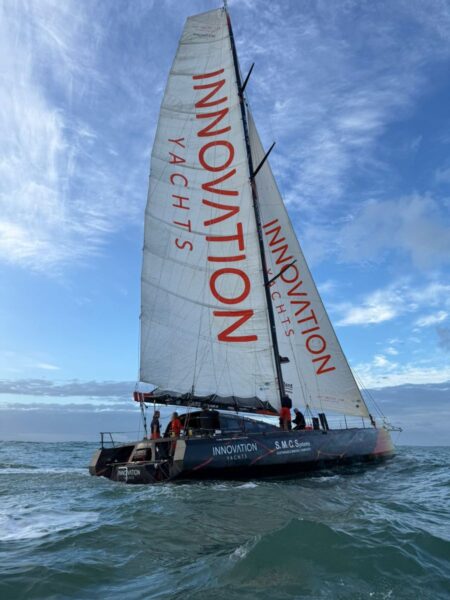 Open60AAL starboard from rib sails up, first sea trial