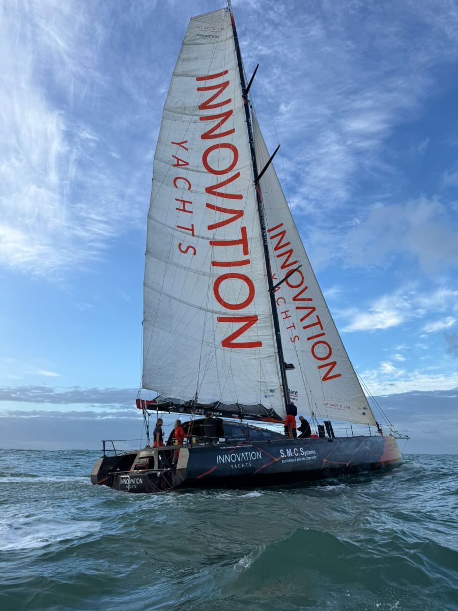 Open60AAL starboard from rib sails up, first sea trial